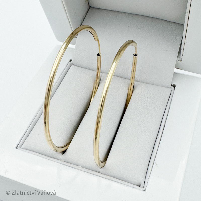 Žluté zlato drátové náušnice kruhy 40mm